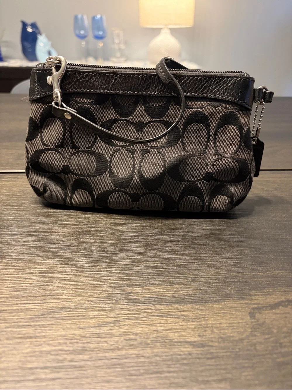 COACH Black Signature Jacquard Pleated Wristlet Bag